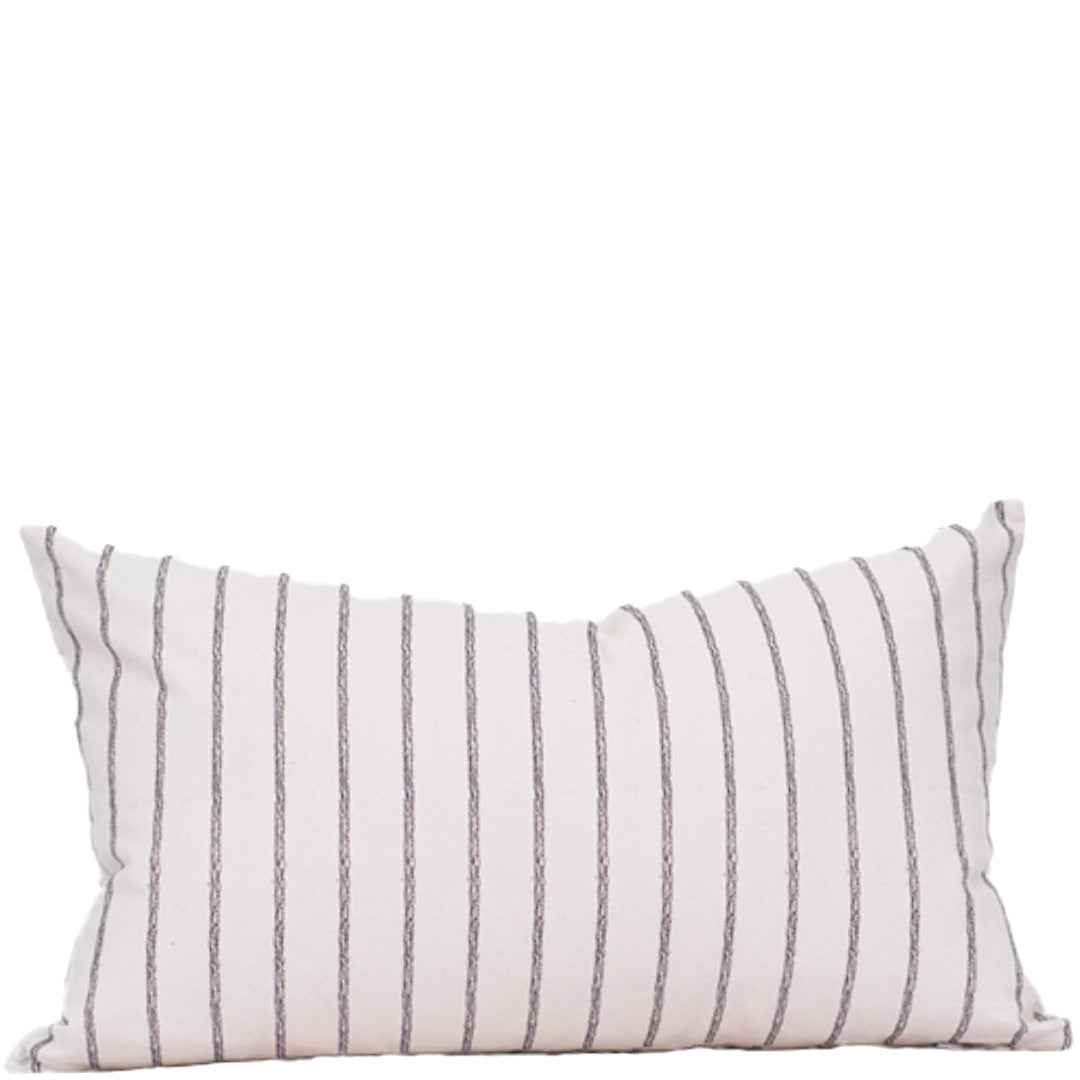 Striped pillow with thin gray lines on a white background