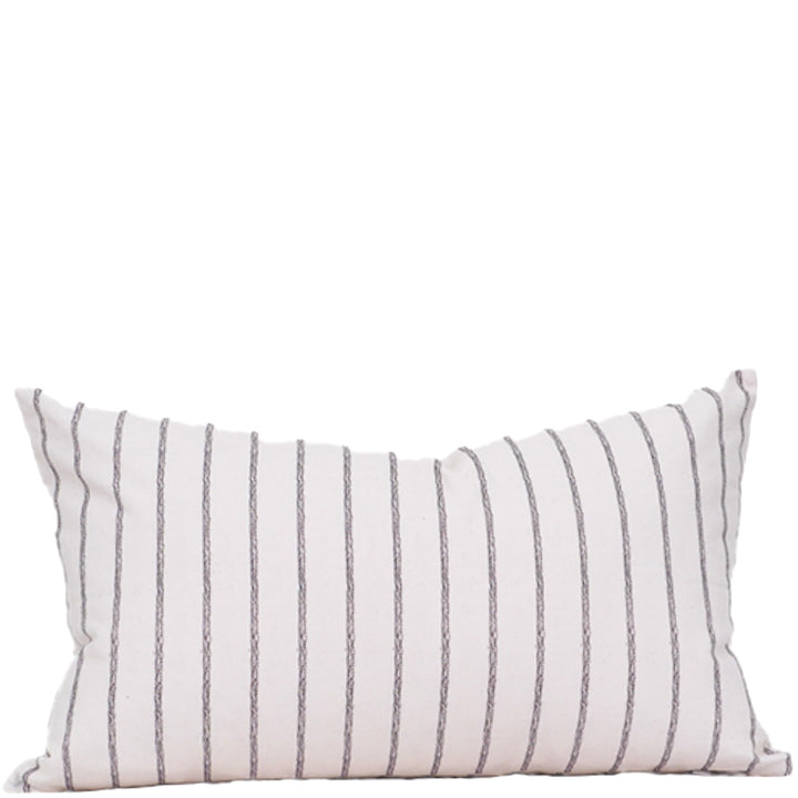 Striped pillow with thin gray lines on a white background