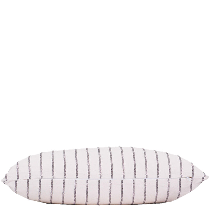 White pillow with thin gray stripes on a white background