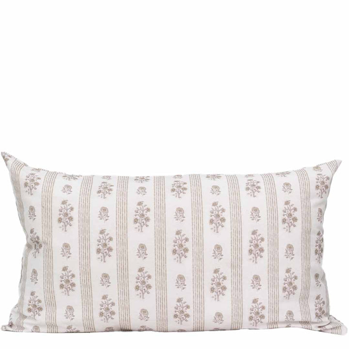 Decorative pillow with floral stripe pattern on a white background