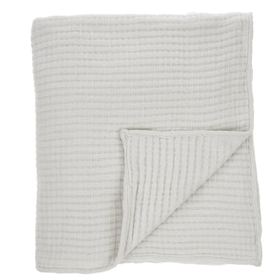 White Kantha-Stitch Bed Blanket