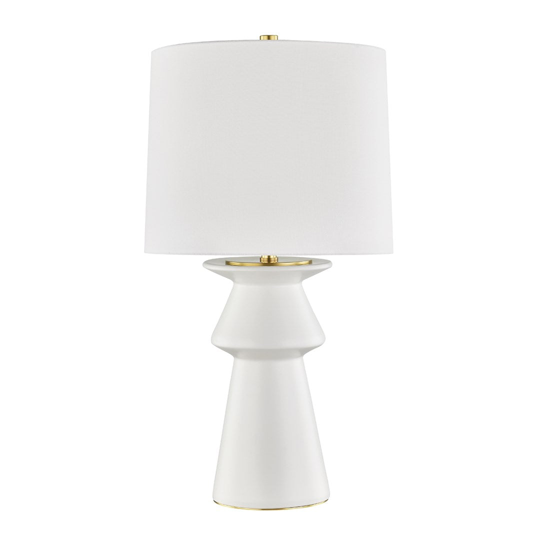 Lampe de Table- Céramique Blanche/ Laiton 16X16X29