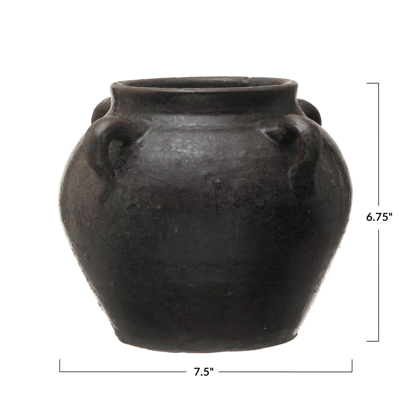 Environ 7-1/2" Round X 6-3/4"H Found Pot décoratif en argile, noir vieilli (chacun peut varier)
