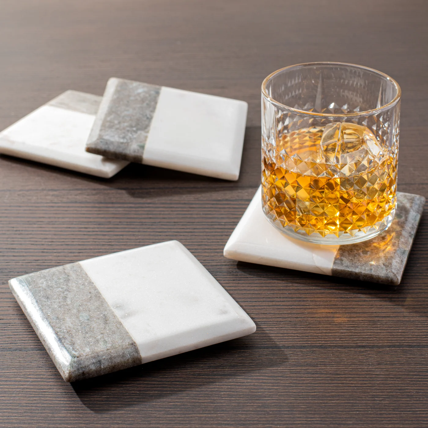 Two Tone Marble Square Coasters - 4 Piece Set