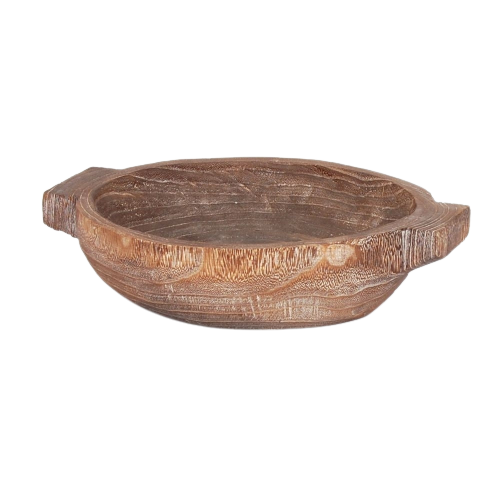 Round Wood Bowl With Handles