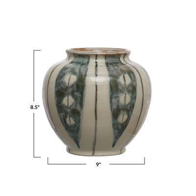 HAND-PAINTED STONEWARE VASE WITH STIPES