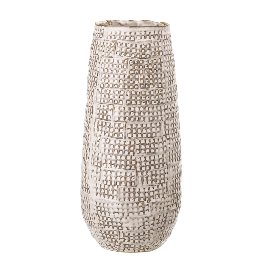 White Embossed Stoneware Vase