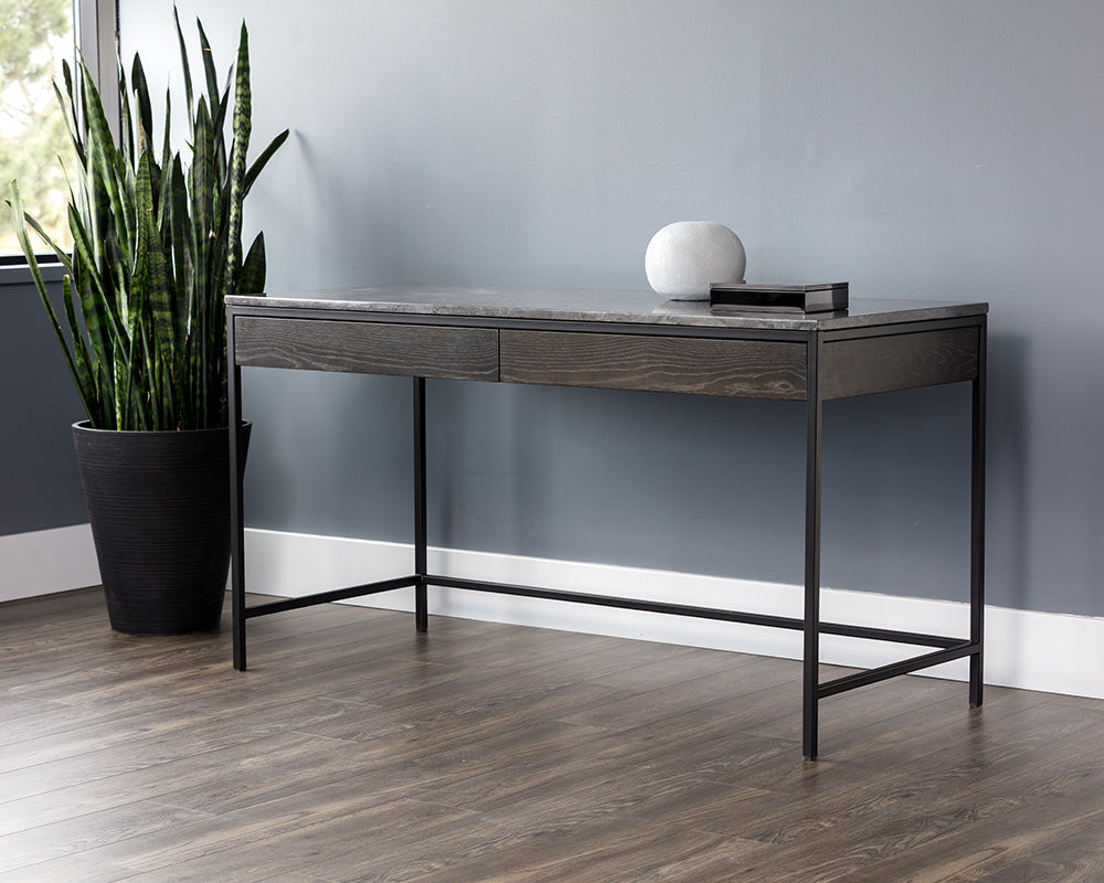 Stamos Desk - Black/Grey Marble