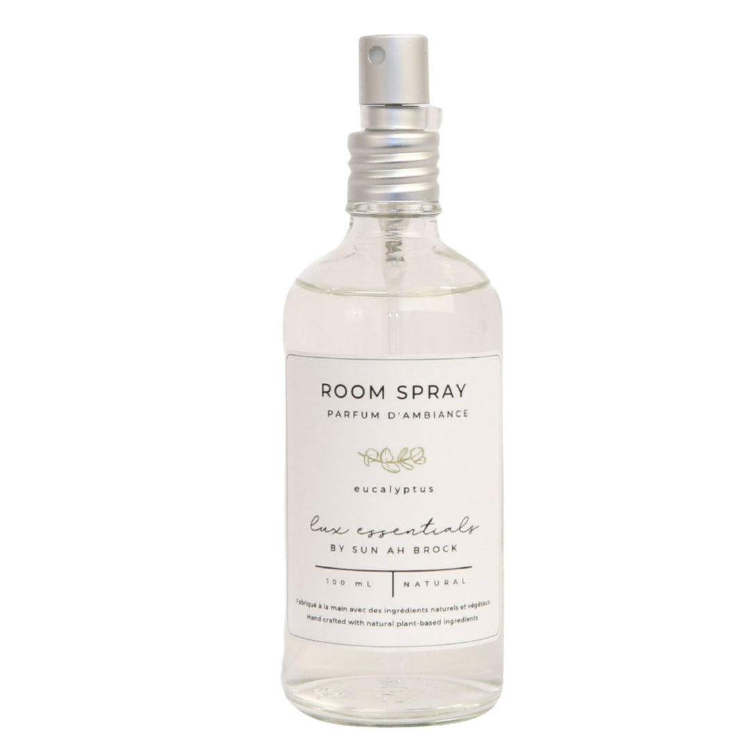 Eucalyptus room spray in a clear bottle